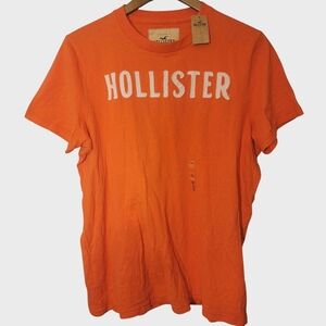 Hollister Men's T-Shirt Orange Embroidered Spell Out Short Sleeve XL